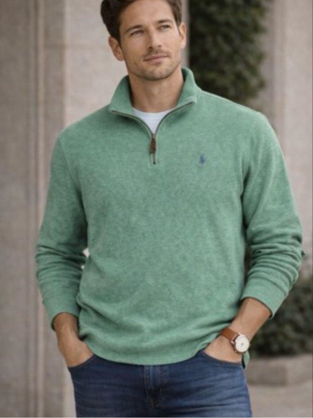 Polo Ralph Lauren Men’s 100% Cotton Jacquard Pullover Sweater, Quarter Zip, XL